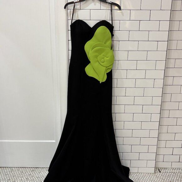MNM Couture Strapless Mermaid Gown in Black with Green Flower - Picture 2 of 6